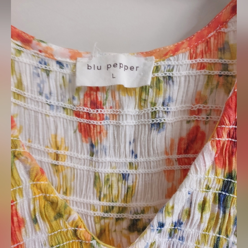 Blu Pepper Floral Dress with Orange and Yellow Accents - Picture 3 of 10